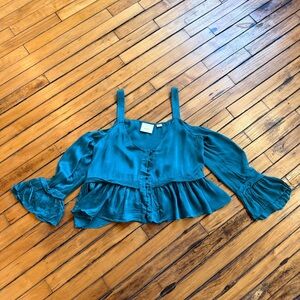Anthropologie Teal Ruffle Blouse
